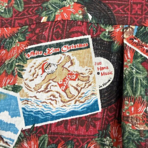 Reyn Spooner Mens Mele Kalikimaka Hawaiian Shirt 2XL Red Santa Music Hula Girl - Picture 7 of 13